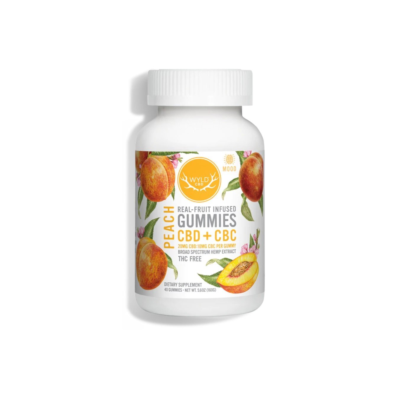 Wyld CBD Peach Gummies – 40 Count | 20mg CBD + 10mg CBC Per Gummy (Broad Spectrum, THC-Free)