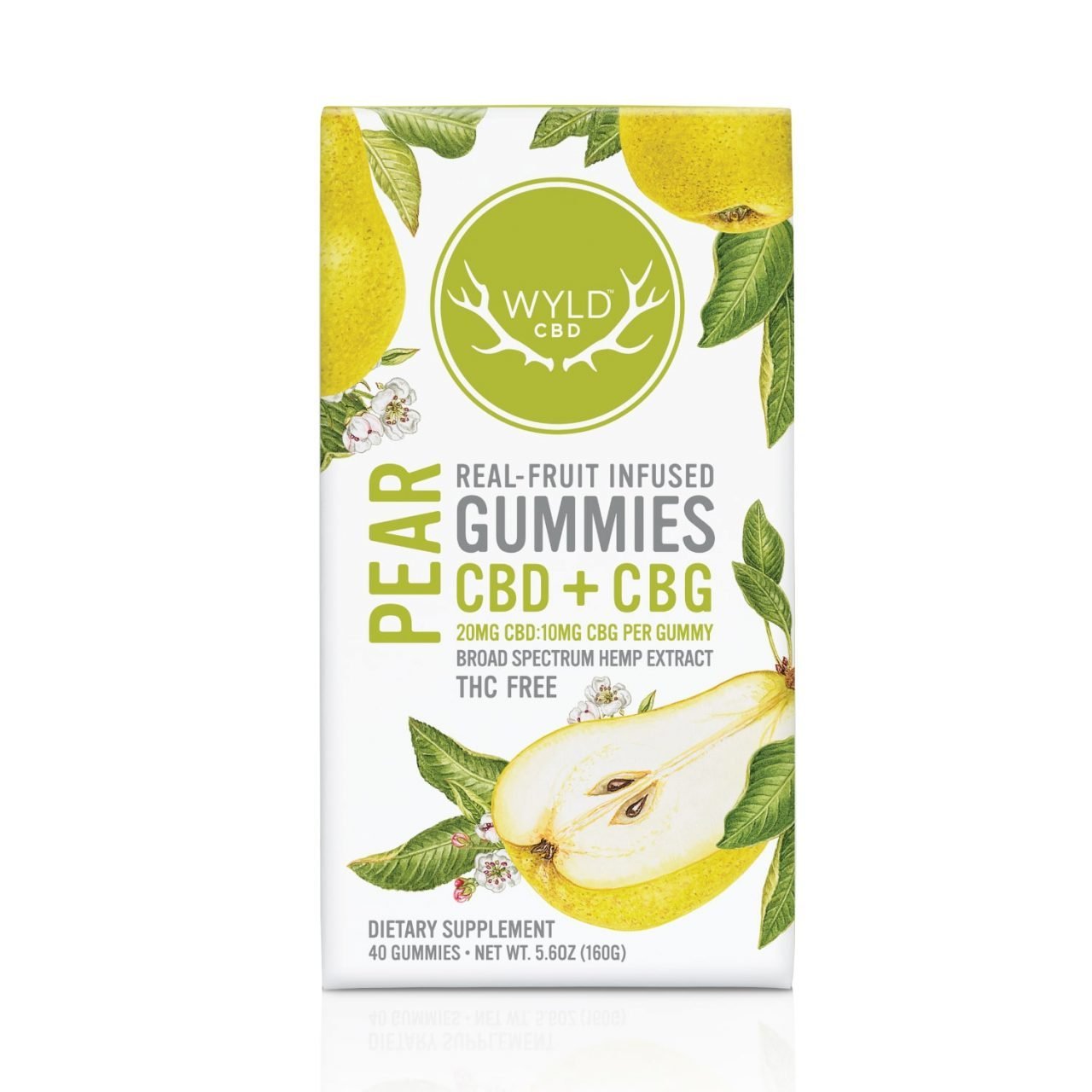 Wyld CBD Pear Gummies – 40 Count | 800mg CBD + 400mg CBG (Broad Spectrum, THC-Free)