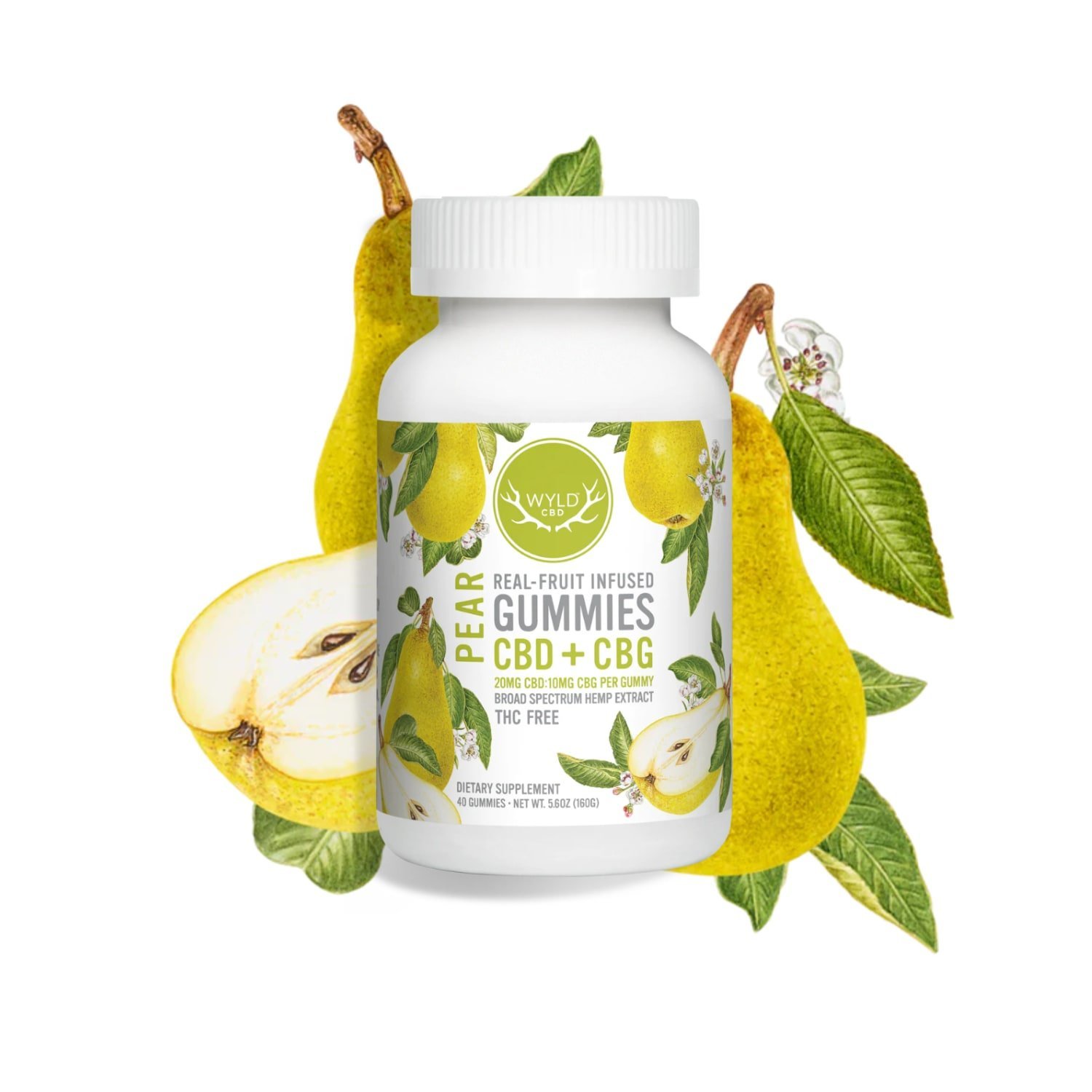 Wyld CBD Pear Gummies – 40 Count | 800mg CBD + 400mg CBG (Broad Spectrum, THC-Free) - Image 2